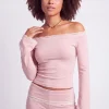 Blush Pink Lace Trim Off Shoulder Velmira Lounge Top and Pants Set Ykshopcorp