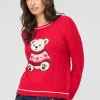 Festive Red Cable Knit Teddy Bear Christmas Sweater Ykshopcorp Zorvella Pullover