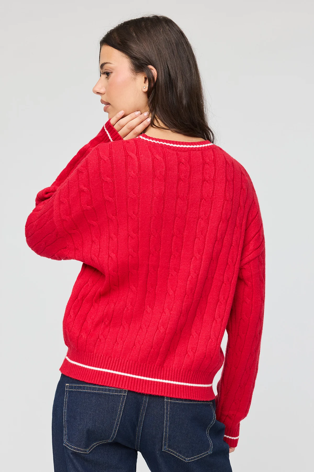 Festive Red Cable Knit Teddy Bear Christmas Sweater Ykshopcorp Zorvella Pullover - Image 3