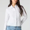 White Zorvella Tailored Waist Long Sleeve Button Down Shirt by Ykshopcorp